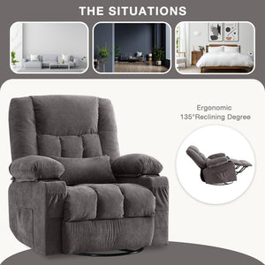 English Elm Massage Swivel Rocker Recliner with Heat Lumbar Relief and Usb Port for Living Room Grey W1521P478283