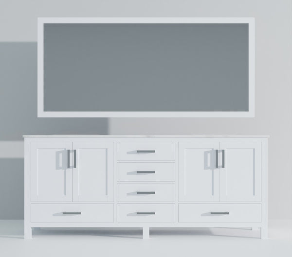 English Elm White Double Bath Vanity With Carrara Marble Top, Ample Storage & 2 Matching Mirrors For Elegance B2731S00838-GIGA