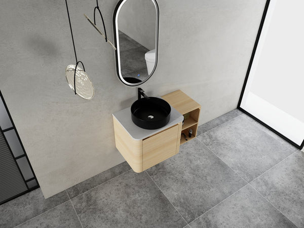 English Elm 36'' Wall-Mounted Bathroom Vanity With Artistic Ceramic Sink, Soft-Close Door & Space-Saving Storage W999S00468