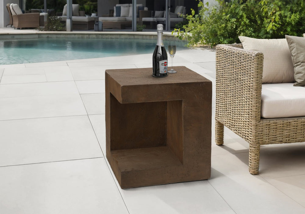 English Elm Accent Table Square Concrete-look Walnut Finish Open Shelf Modern Indoor Outdoor Side B2710P461690