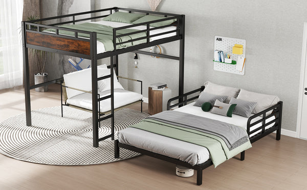 English Elm Full Xl Metal Bunk Bed - Versatile Loft & Platform Configuration With Vintage Wood Accents & Safety W1580S00228