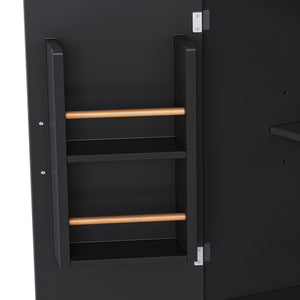 English Elm K&K 56-Inch Kitchen Island Cart with Embossed Vertical Stripe, Drop Leaf, Charging Station, Storage Black N707P266184B