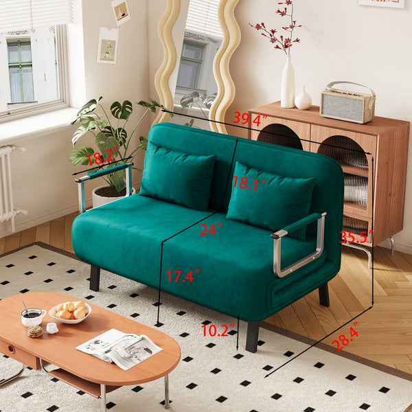 English Elm 39″ Convertible Chair Bed with Adjustable Backrest & Pillow, Steel-Frame Sleeper Chair for Small Spaces Comfortable Multifunctional Lounge Sofa Antique Green W1767P192816