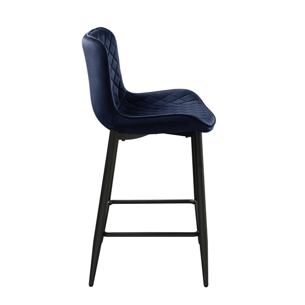 English Elm Set of 2 Counter Height Chairs with Diamond Stitch Velvet Upholstery and Sleek Black Metal Legs, 24" Seat Blue 21 L x 20.25 W x 24 H B011P234286