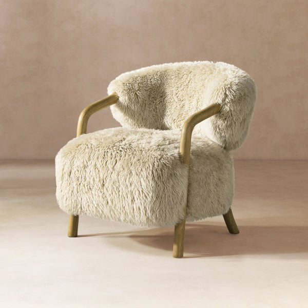 English Elm Becker Solid Oak Genuine Sheepskin Accent Armchair Rustic Farmhouse Living Room B2719P277874