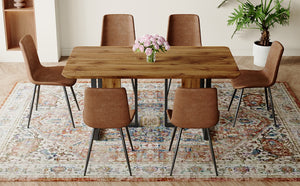 English Elm Table and Chair Set Wood Grain Mdf Top Six Seat Dining with Brown Suede Upholstered Chairs W1151S01954
