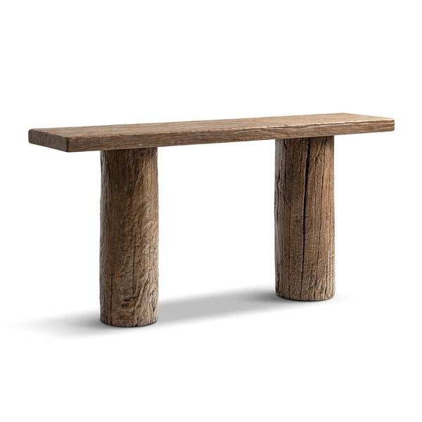 English Elm Arbor Reclaimed Elm Console Table Sculptural Pillar Legs Rustic Entryway Sofa B2719P474448