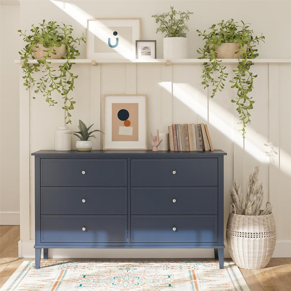 English Elm Valencia Seven Drawer Wide Dresser Dual Tone Laminate Matte Black Pulls Bedroom B2733S00016
