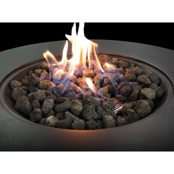 English Elm 11" Round Fiber Reinforced Concrete Outdoor Fire Pit Table with Push-Button Ignition, Lid & Cover Charcoal B120P198397