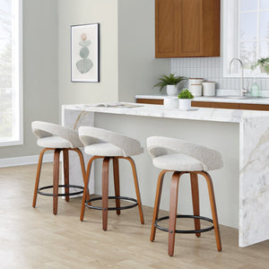 English Elm Fixed-height Swivel Counterstools with Walnut Bent Wood Legs and Upholstered Seats Set of 2 B202S01746