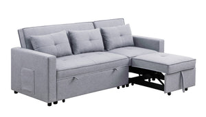 English Elm Zaira Linen Convertible Sleeper Sofa with Side Pocket for Small Spaces and Guests Light Gray B2749S00010