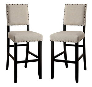 English Elm Rustic Counter Height Dining Chairs Set of 2 with Beige Linen-Look Upholstery, Distressed Black Wood Trim Ivory+Black 49 L x 12 W x 18 H B011P189951
