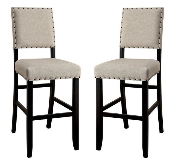 English Elm Rustic Counter Height Dining Chairs Set of 2 with Beige Linen-Look Upholstery, Distressed Black Wood Trim Ivory+Black 49 L x 12 W x 18 H B011P189951