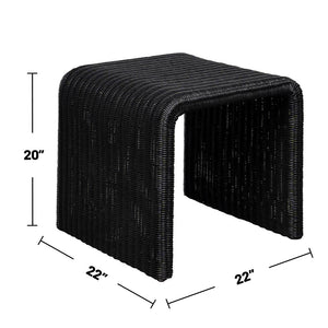English Elm Woven Black Rattan Square End Table with Retro Woven Texture, Sturdy Metal Frame & Versatile Use B016P377803