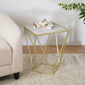 English Elm Creative Tempered Glass Top Side Table Gold Iron Frame Modern Glam Accent Piece N770P234478G