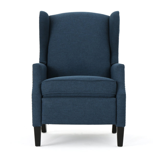 English Elm Christopher Knight Home® - Pushback Recliner Chair with Nailhead Trim and Wingback Design, Plush Fabric Comfort for Living Rooms Navy Blue 60760.00DBL
