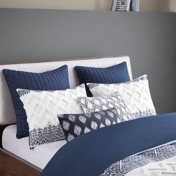 JLA Home INK+IVY - Cotton Quilted Euro Sham with Embroidered Texture, Breathable 26x26 Farmhouse Accent Pillow Cover Navy II11-1077
