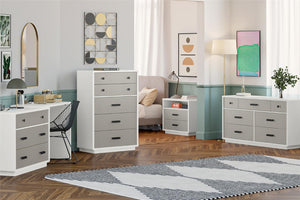 English Elm Valencia Seven Drawer Wide Dresser Dual Tone Laminate Matte Black Pulls Bedroom B2733S00020