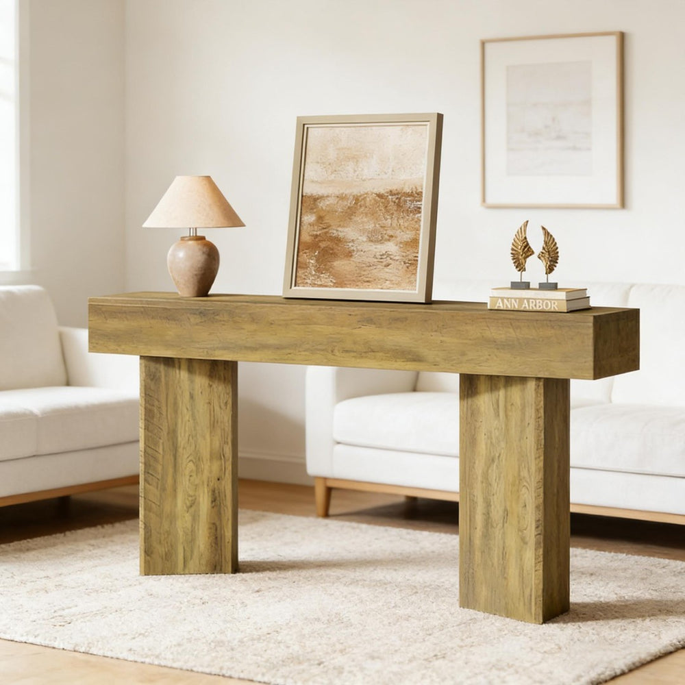 English Elm Wood Solid Fir Console Table Handcrafted Farmhouse Style for Entryway or Sofa T3971P449535