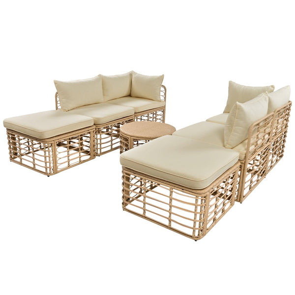English Elm Go Modular 7 Piece Pe Rattan Patio Sectional with Cushions for Backyard Entertaining N704G201233D
