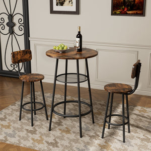 English Elm Bar 3-Piece Dining Set with Stools and Backrests, MDF & Metal Farmhouse Design, Space-Saving Pair Brown W57868878