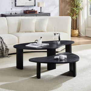 English Elm 2-piece Asymmetrical Nesting Coffee Table Set Sculptural Mdf Organic Shapes Living Room Black W2582P402266