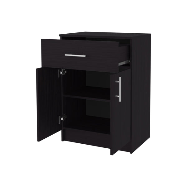 English Elm Cope Melamine Kitchen Pantry Cabinet Wengue with 2 Doors & Drawer, Compact 23.6"x33.5"x15.9" Storage Solution B128P287517