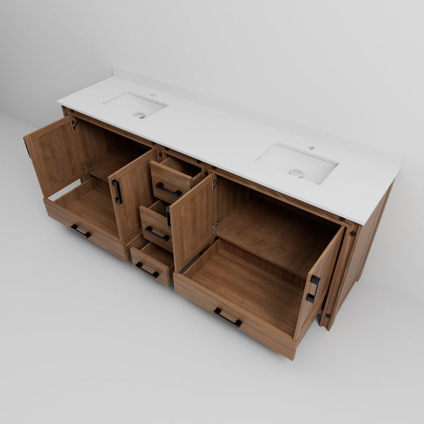 English Elm Rustic Barnwood Double Bath Vanity 84" W x 22" D with Cultured Marble Top, Solid Wood, Soft-Close Storage B2731P260761