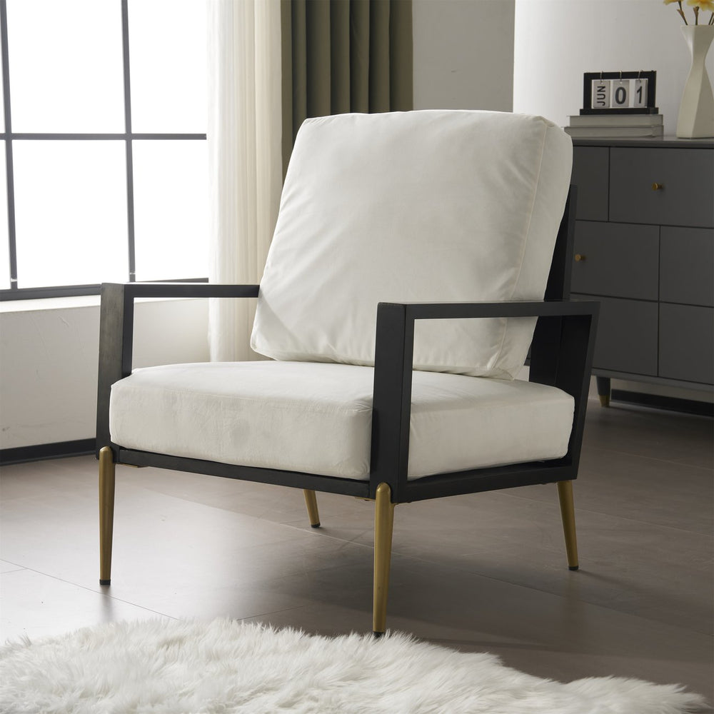 English Elm Christopher Knight Home® - Upholstered Velvet Armchair with Gold Metal Legs, White Luxury Lounge Chair for Living Spaces N817P237961W