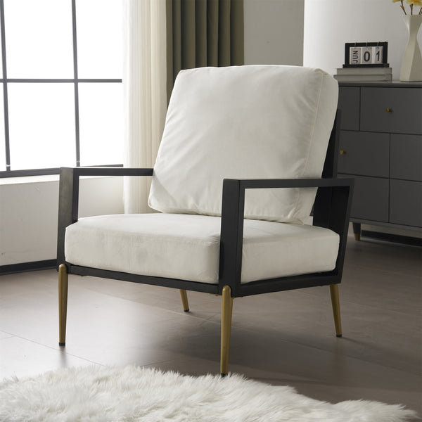 English Elm Christopher Knight Home® - Upholstered Velvet Armchair with Gold Metal Legs, White Luxury Lounge Chair for Living Spaces N817P237961W