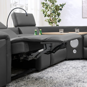 English Elm 5-seater Air Leather Power Reclining Sectional with Led Bluetooth Subwoofer and Lift Cabinet Dark Grey W1191S00125