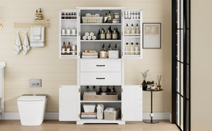 English Elm [video] Floor to Ceiling Matte Storage Cabinet with Drawers Shelves and Adjustable Interior White N759P407762K