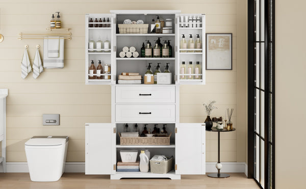English Elm [video] Floor to Ceiling Matte Storage Cabinet with Drawers Shelves and Adjustable Interior White N759P407762K