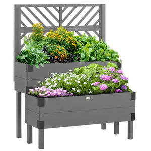 English Elm Outsunny Two-Tier Elevated Garden Bed With Trellis - Perfect For Vegetables, Herbs, And Flowers! W2225P174415-GIGA