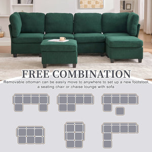 English Elm UNITED Modular 6-Seat Sectional Sofa with Removable Ottoman, Storage Compartments, Convertible Comfort Emerald W1568S00244
