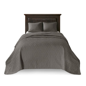 English Elm Reversible Madison Park Quebec Bedspread Set Full Dark Grey with Quilted Texture, Oversized & Antimicrobial Protection B03597551
