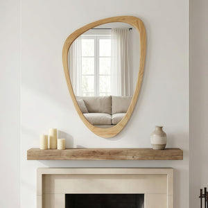 English Elm Black Walnut Solid Wood Irregular Frame Wall Mirror Sculptural Accent for Any Room Oak W2203P436502