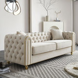 English Elm 86'' W Luxury Modern Tufted Sofa With 2 Piece s Of Toss Pillows For Living Room ,Bedroom,Beige Color