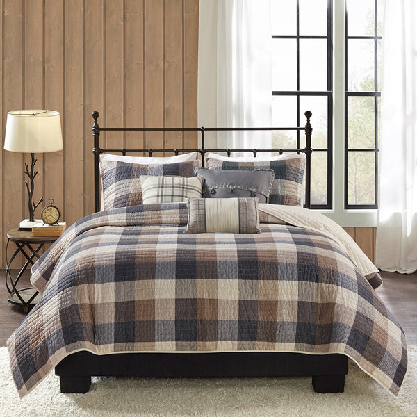English Elm 6 Piece Herringbone Quilt Set With Decorative Pillows - Cozy Lodge Style For King/Cal King Beds B03597578