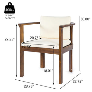 English Elm Outdoor Acacia Wood Dining Chairs Set of 4 Curved Arms Cushioned Patio Seating Brown,Cream N768P372905B_4