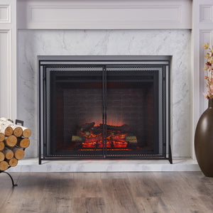 English Elm Christopher Knight Home® - FIREPLACE Samantha Iron Screen with Matte Finish, Handcrafted Mesh Guard, Dual Doors & Sleek Frame Black 67721.00