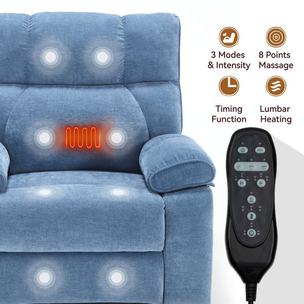 English Elm Beige Chenille Power Lift Recliner Dual Motor Massage Heat 350 Lb Capacity Blue W1803P264051