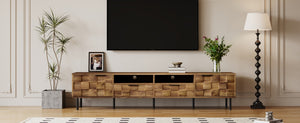 English Elm Mid retro TV Stand for TVs up to 85" — Medieval-inspired media console with 2 drawers, 4 cabinets, cable management Natural N710P193724P