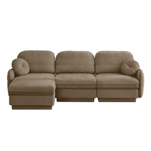 English Elm 105" Chenille Sectional Sofa with Movable Ottoman Deep Seat Quilted Cushions Living Room Light Coffee W714S01760