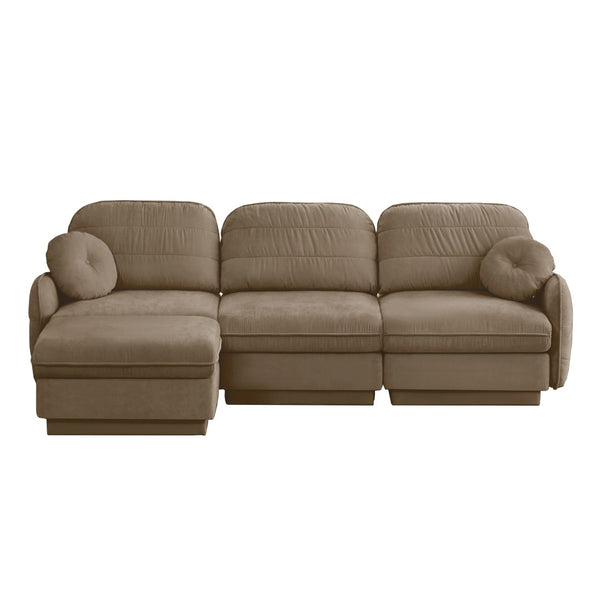 English Elm 105" Chenille Sectional Sofa with Movable Ottoman Deep Seat Quilted Cushions Living Room Light Coffee W714S01760
