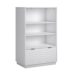 English Elm Bookcase With Drawer - Elegant White Finish, Gold Accents, Adjustable Shelves & Compact Design For Storage B356P402657