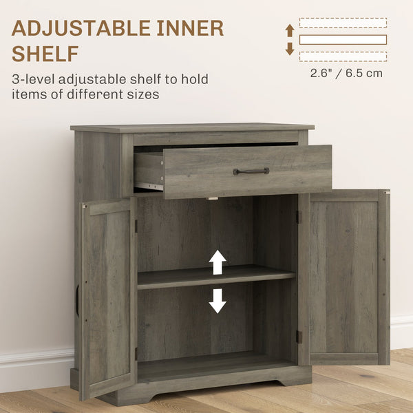 English Elm HOMCOM Farmhouse Sideboard Buffet Cabinet with Drawer & Adjustable Shelf, Gray Woodgrain Top Accent W2225P250000