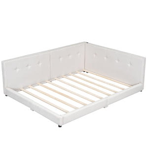 English Elm Upholstered Full Platform Bed with USB Ports and LED Accent, Linen Upholstery, Sturdy 600lb Capacity Beige GX000556AAA