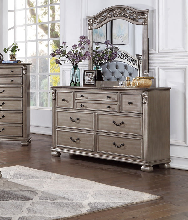 English Elm Antique Silver Wooden Dresser and Mirror Set, 59" Dresser with 37" Mirror, Pine Blend Craftsmanship B011S01975