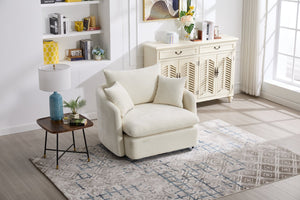 English Elm 360° 360 Swivel Oversized Chenille Armchair with Pocket Spring Seat and Three Throw Pillows Beige W1361S00074